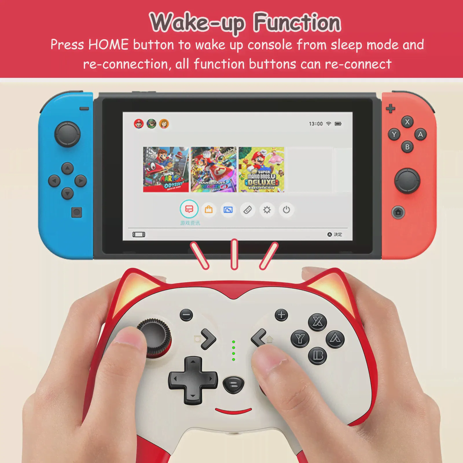Беспроводной мультяшный геймпад для игр Nintendo Switch с пробуждением для Switch Pro, джойстик с разъемом для наушников для N-Switch Lite (art.: 3920b750b2e7f)-4